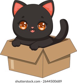 Cute Chibi Cat Inside The Box Vector