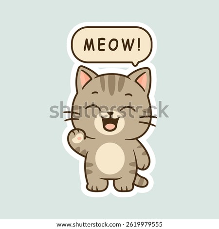 Cute Chibi Cat Say Meow with Speech Bubble