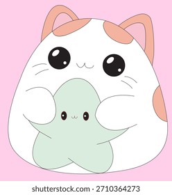 Lindo gato chibi y estrella toon anime niños juguete Vector de arte plano.