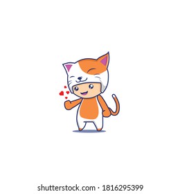 cute chibi character with cat custom vector design