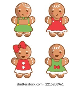 Cute Chibi Christmas Gingerbread man vector illustration.