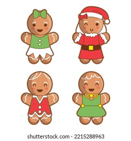 Cute Chibi Christmas Gingerbread man vector illustration.