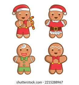 Cute Chibi Christmas Gingerbread man vector illustration.
