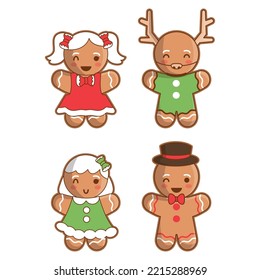 Cute Chibi Christmas Gingerbread man vector illustration.