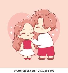 Cute chibi couple valentine's day kawaii illustration 
