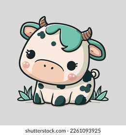 Cute Chibi Cow Kawaii Illustration