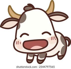 Cute chibi cow laughing in a kawaii style