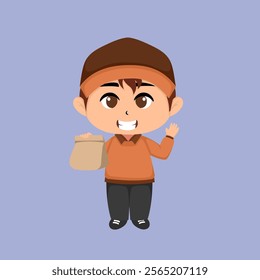 Cute chibi delivery man flat vector