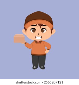 Cute chibi delivery man flat vector