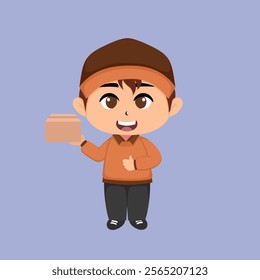 Cute chibi delivery man flat vector