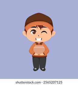 Cute chibi delivery man flat vector