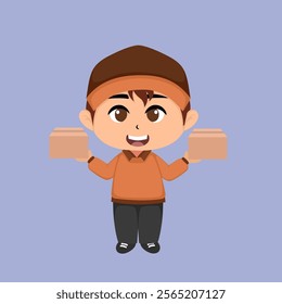 Cute chibi delivery man flat vector