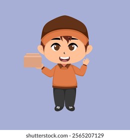 Cute chibi delivery man flat vector