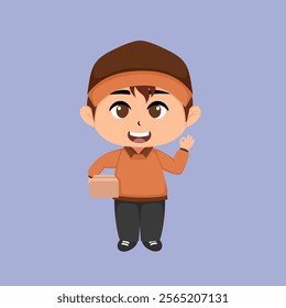 Cute chibi delivery man flat vector