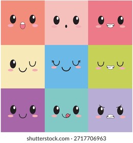 Cara linda del Vector del arte de Kawaii de la expresión de Chibi