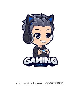 Cute chibi gamer boy esport logo badge