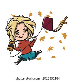 Cute Chibi Girl Activities in Autumn Vector Illustration