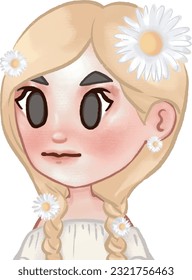 Cute Chibi Girl Blonde Braid Hair and Daisy flower