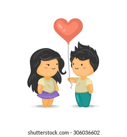 Cute Chibi Girl and Boy with a Heart Balloon