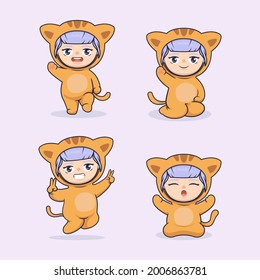 Cute chibi girl in cat costume