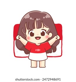 Cute chibi girl celebrate indonesia independence day 