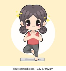 Cute Chibi Girl doing Tree Pose