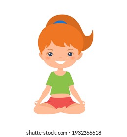 Cute chibi girl doing yoga isolated on white background. Cartoon flat style. Vector illustration