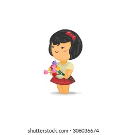 Cute Chibi Girl Holding a Flower Boquet