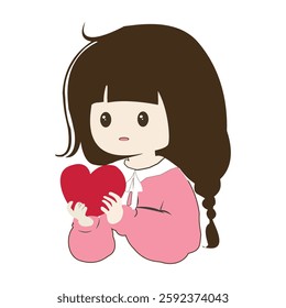 Cute Chibi Girl Holding a Heart