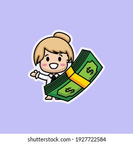 Cute chibi girl in love with money