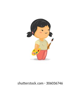 Cute Chibi Girl with a Paint Brush and Pallet