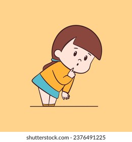 Cute chibi girl surprised, kawaii cartoon character illustration on yellow background.