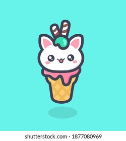 Cute chibi ice cream cat cartoon illustration