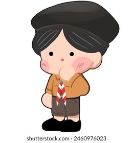 cute chibi indonesia scout school uniform boy wondering something