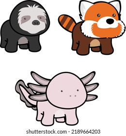 cute chibi kawaii animals character cartoon set pack illustration. vector format