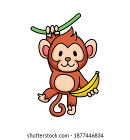 Cute chibi kawaii baby monkey with banana