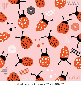 Cute chibi ladybugs insect soft colorful seamless pattern doodle kids baby kawaii cartoon