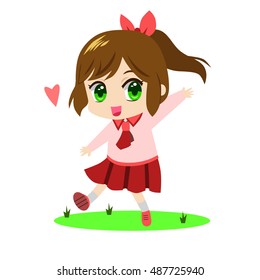 cute chibi little girl wearing pink sailor uniform