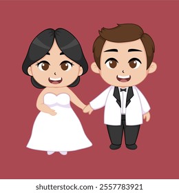 Cute chibi married couple flat vector