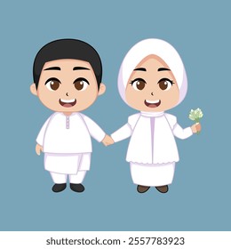 Cute chibi married couple flat vector