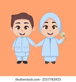 Cute chibi married couple flat vector