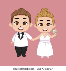 Cute chibi married couple flat vector