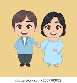 Cute chibi married couple flat vector