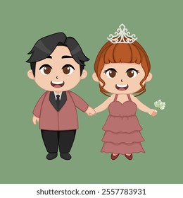 Cute chibi married couple flat vector