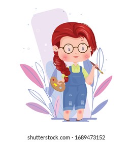 Cute Chibi Painter Artist Concept. Vektorillustration Illustration.