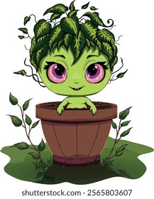 Cute chibi plant in its pot, fully editable EPS file with which you could create color variations and adapt the image to the desired size. Ideal for prints and stickers