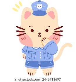 lindo chibi postman gato preguntándose, ilustración dibujada a mano