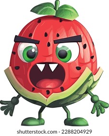 cute and chibi red watermelon character, vector art