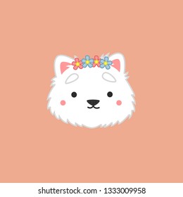 Cute Chibi Samoyed Dog Head Cartoon Vector Illustration Series