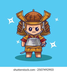 cute chibi samurai illustration good for icons and logos